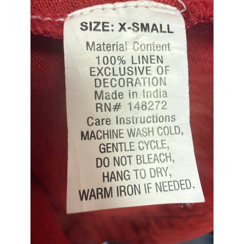 embellish red 1/4 button neck 100% linen tunic dress womens x small - Picture 7 of 7